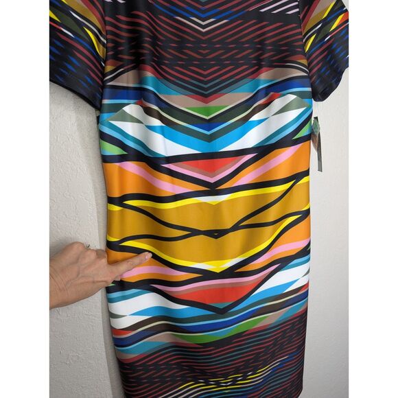 NWT Maia Multicolor Mini Short Sleeve Dress Size 10 Stretch Art to Wear Modern - Picture 10 of 10